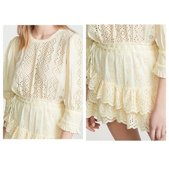 LoveShackFancy Women's Lorelei Eyelet Cotton Mini Dress in Soft Yellow Sz XS - Picture 1 of 16